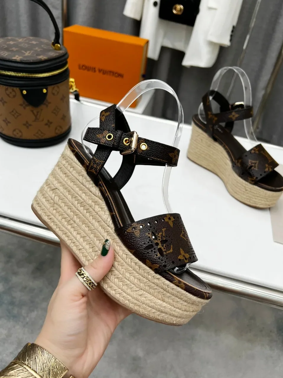 Louis Vuitton Starboard Wedge Sandal Black And Brown for Women