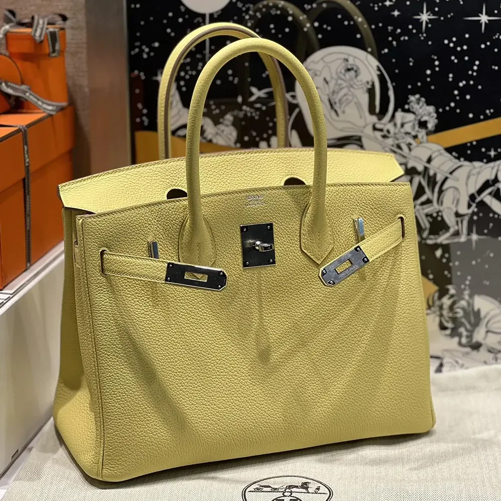 Hermes Birkin 30 Bag in Epsom Leather with Silver Hardware in Yellow/Silver Hermes Birkin 30 Bag in Epsom Leather with Silver Hardware in Yellow/Silver