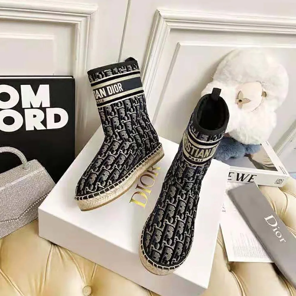 Dior Dior Chez Moi Dior Granville Ankle Boot Blue Dior Oblique Embroidered Velvet for Women