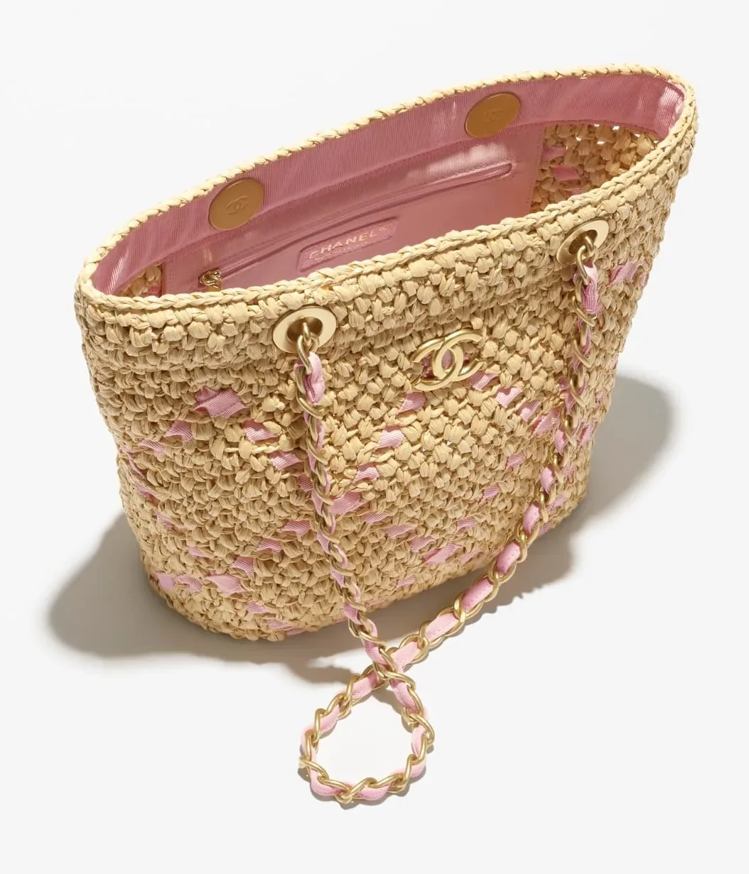 Chanel Small Shoulder Bag in Beige Raffia Gold Hardware