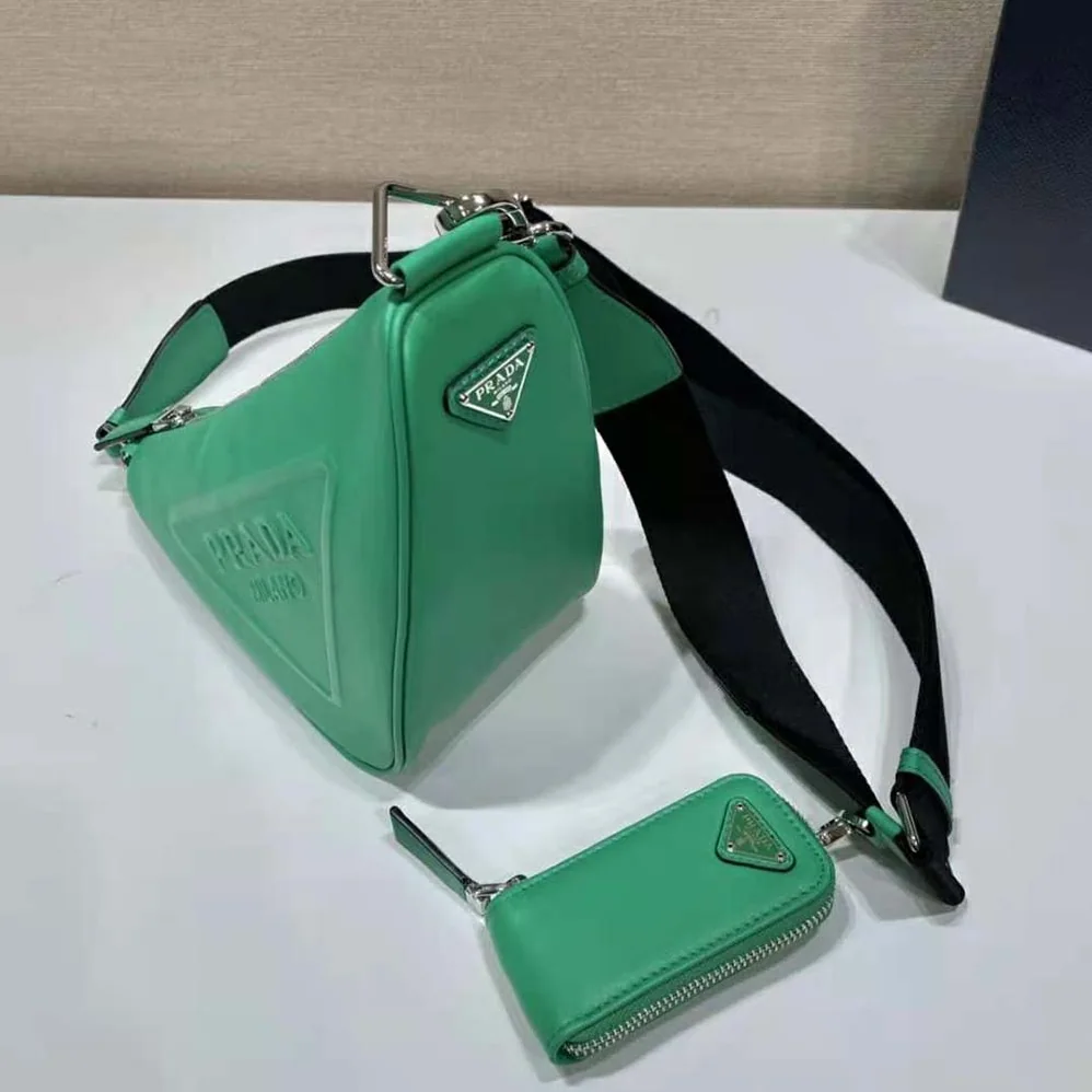 Prada Leather Triangle Shoulder Bag for Women in Green Prada Leather Triangle Shoulder Bag for Women in Green
