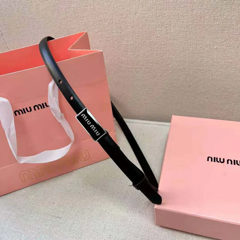 Miu Miu Brushed Leather Belt with Enameled Metal Buckle for Women in Black Miu Miu Brushed Leather Belt with Enameled Metal Buckle for Women in Black