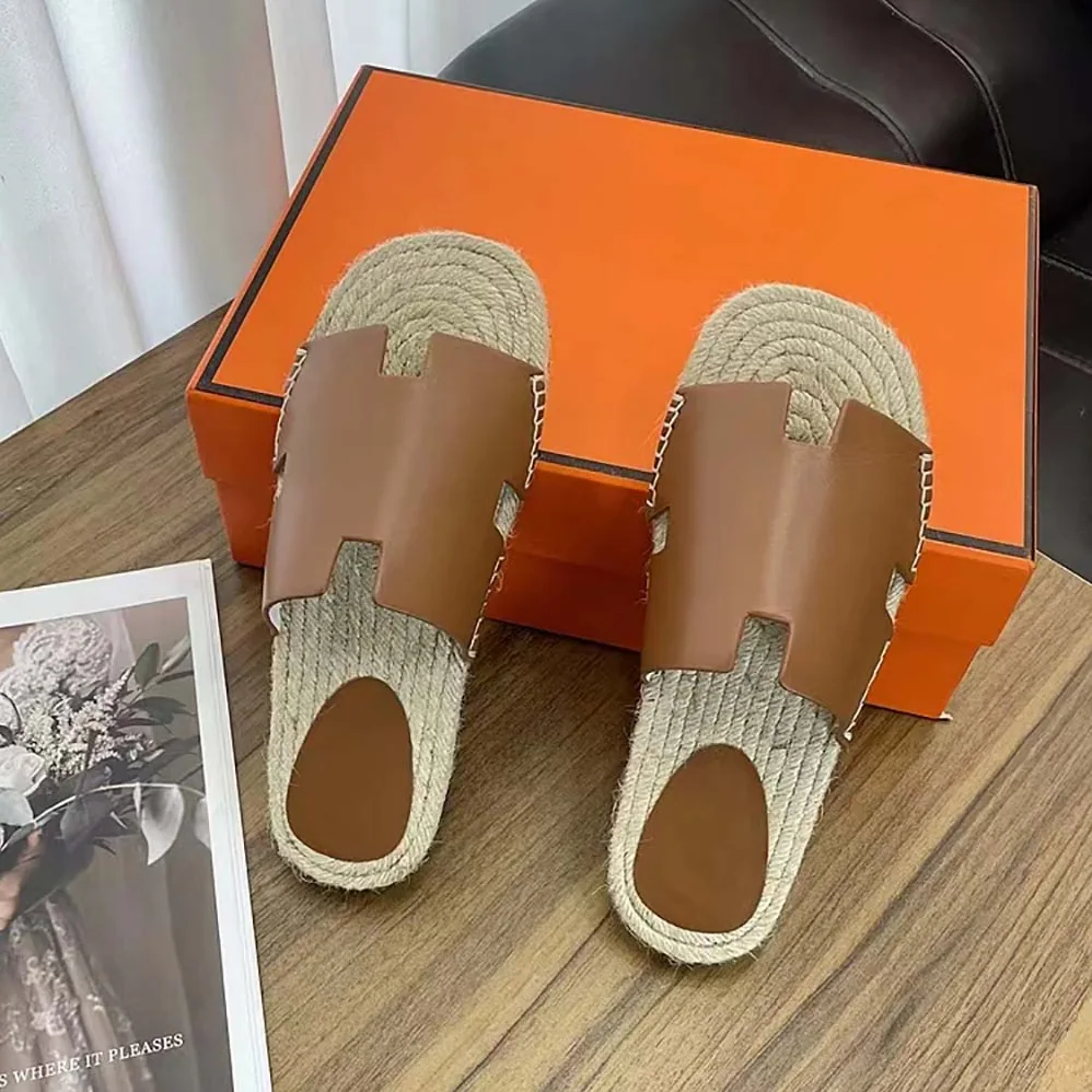 Hermes Catalya Espadrille in Calfskin with Rope Sole and “H” Cut-out for Unisex in Brown
