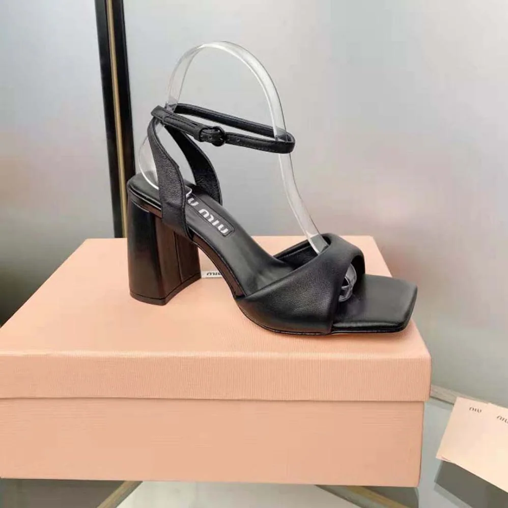 Miu Miu Padded Leather Sandals in 85 mm Heel Height for Women in Black Miu Miu Padded Leather Sandals in 85 mm Heel Height for Women in Black