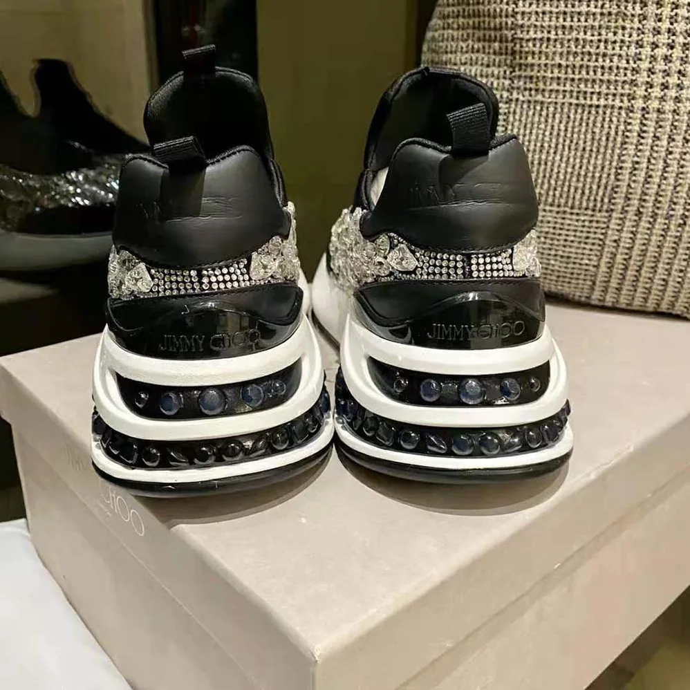 Jimmy Choo Memphis/F Ballet Black Mix Neoprene and Leather Low Top Trainers for Women