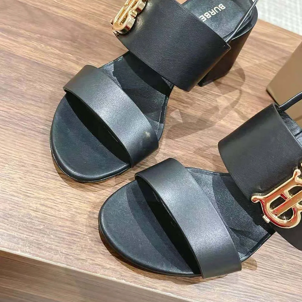 Burberry Monogram Motif Leather Sandals for Women in Black