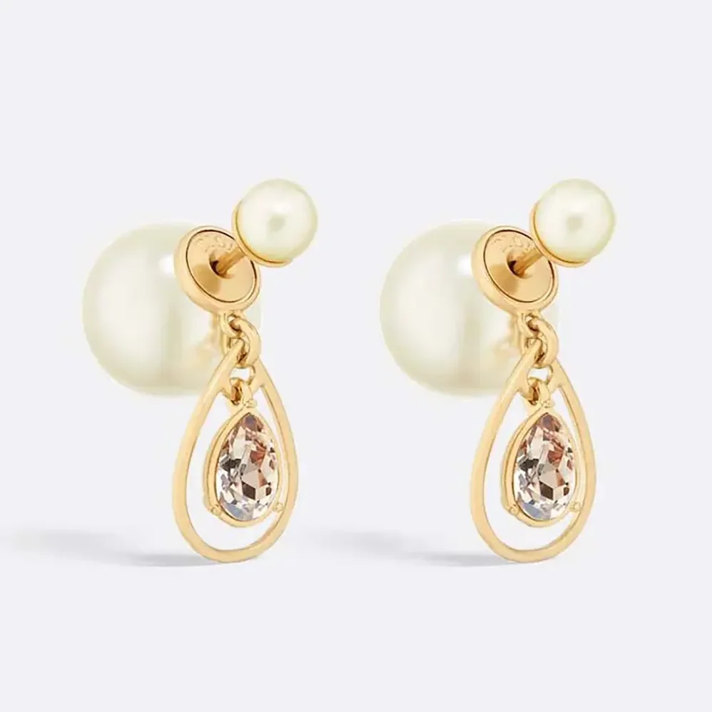 Dior Tribales Earrings Gold-Finish Metal with White Resin Pearls and Champagne Crystals for Women Dior Tribales Earrings Gold-Finish Metal with White Resin Pearls and Champagne Crystals for Women