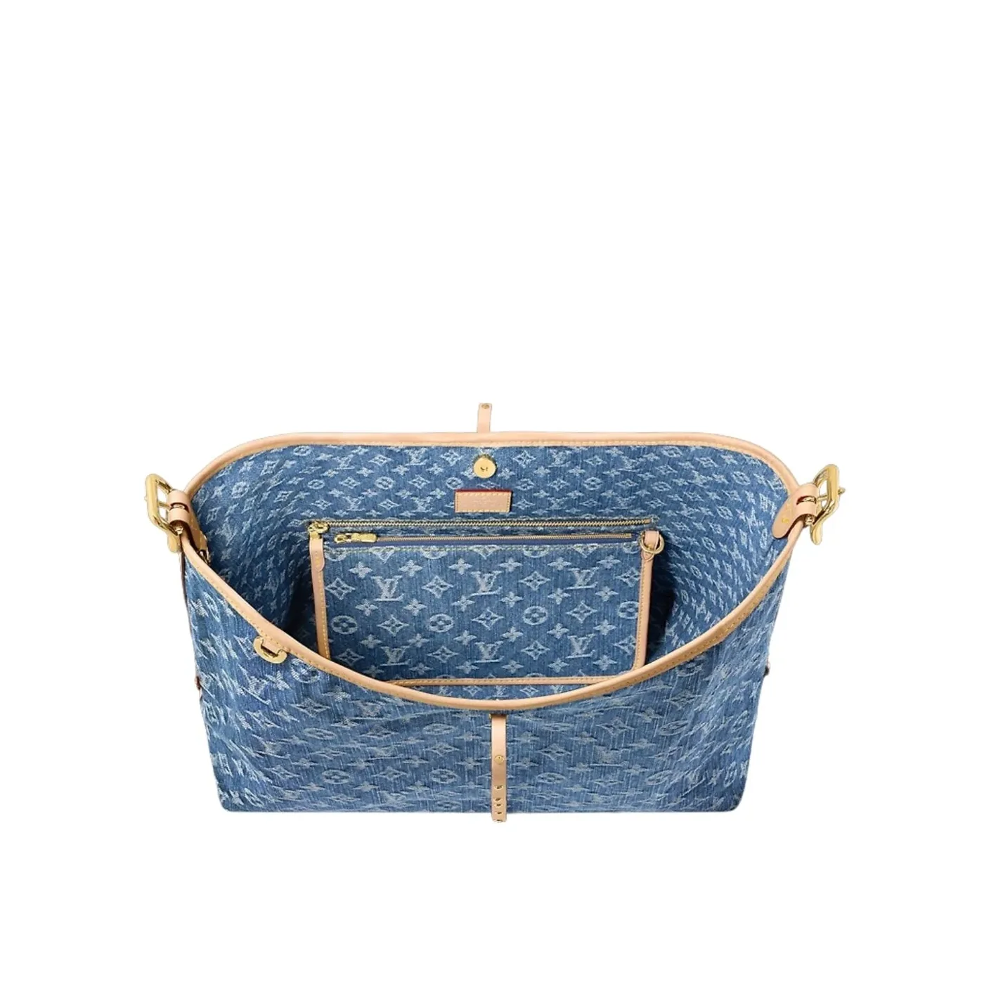Louis Vuitton CarryAll MM Shoulder Bag in Blue Denim Gold Hardware