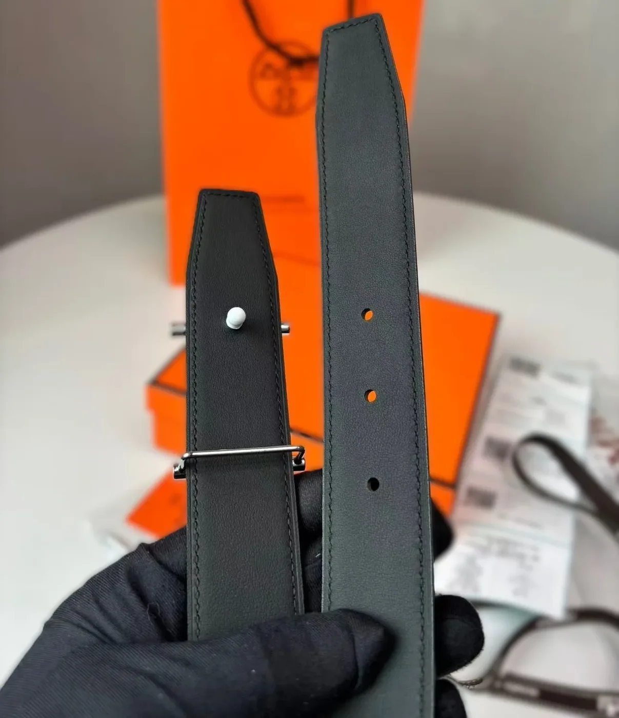 Hermès Hisseo Belt Buckle And Reversible Leather Strap Noir in Orange