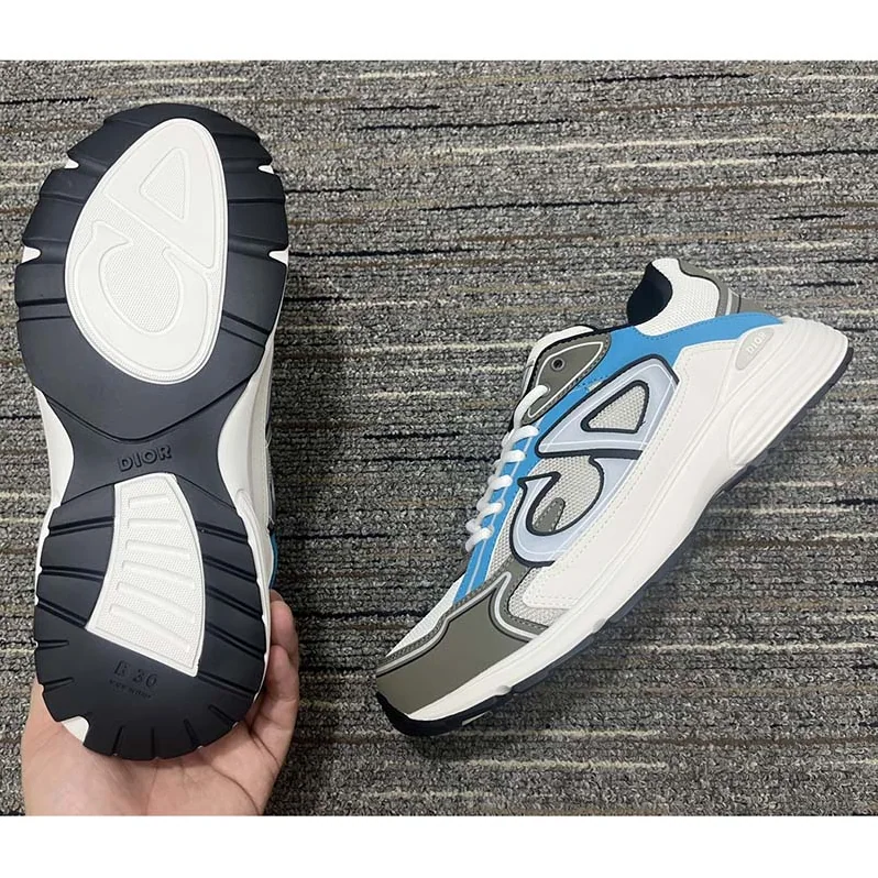 Dior CD Shoes B30 Low-Top Sneaker Light Blue Mesh Gray Blue Technical Fabric for Men