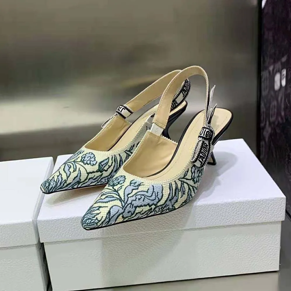 Dior J'Adior Slingback Pump Duck Blue Dior Brocart Embroidered Cotton for Women