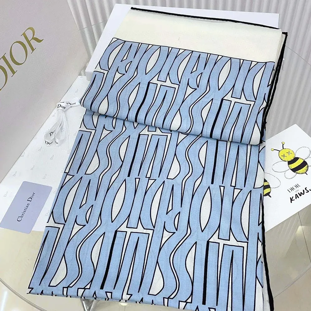 Dior Miss Dior Allover 90 Square Scarf White and Pale Blue Silk Twill for Unisex