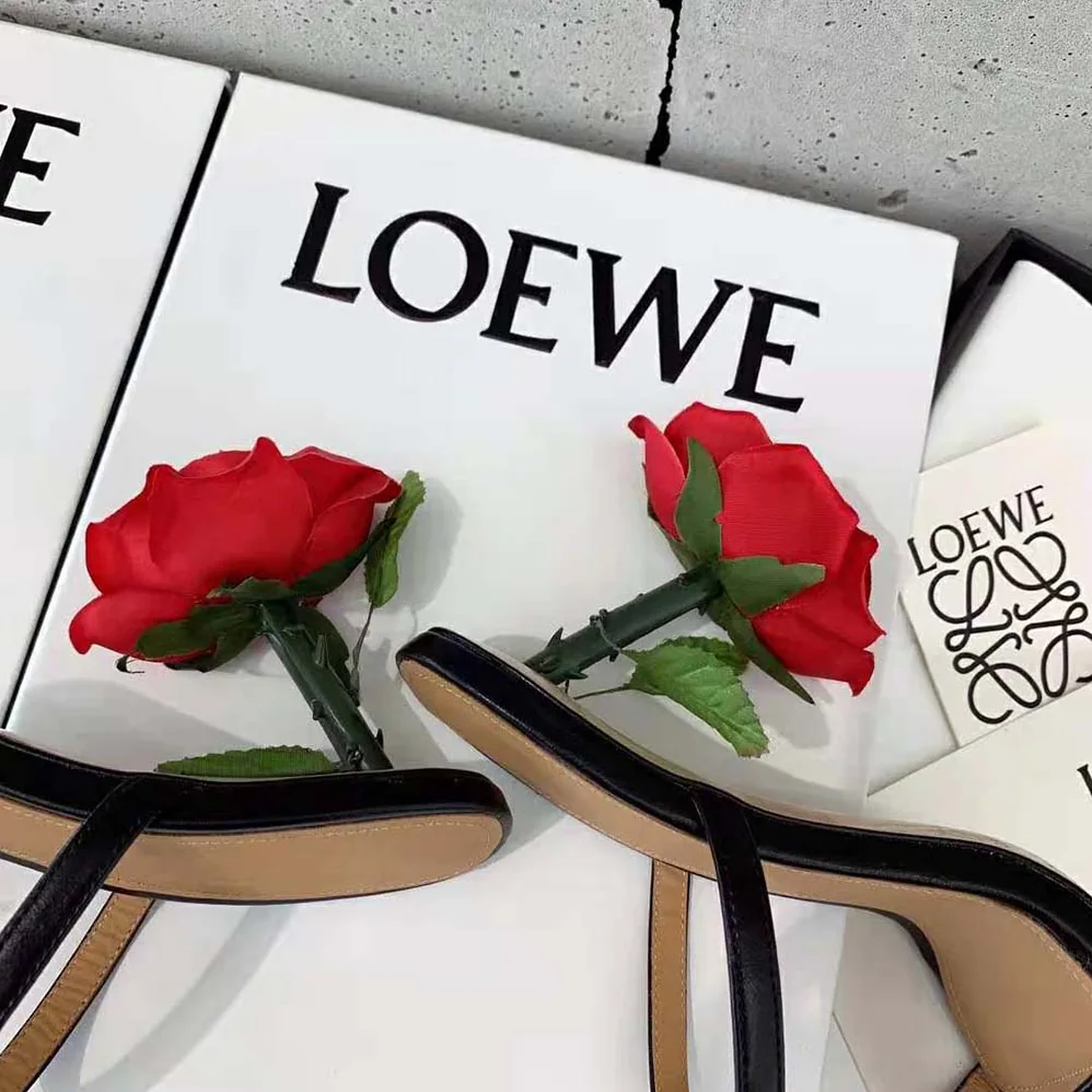 Loewe Rose Heel Sandal in Goatskin 10cm Heel Height for Women in Black