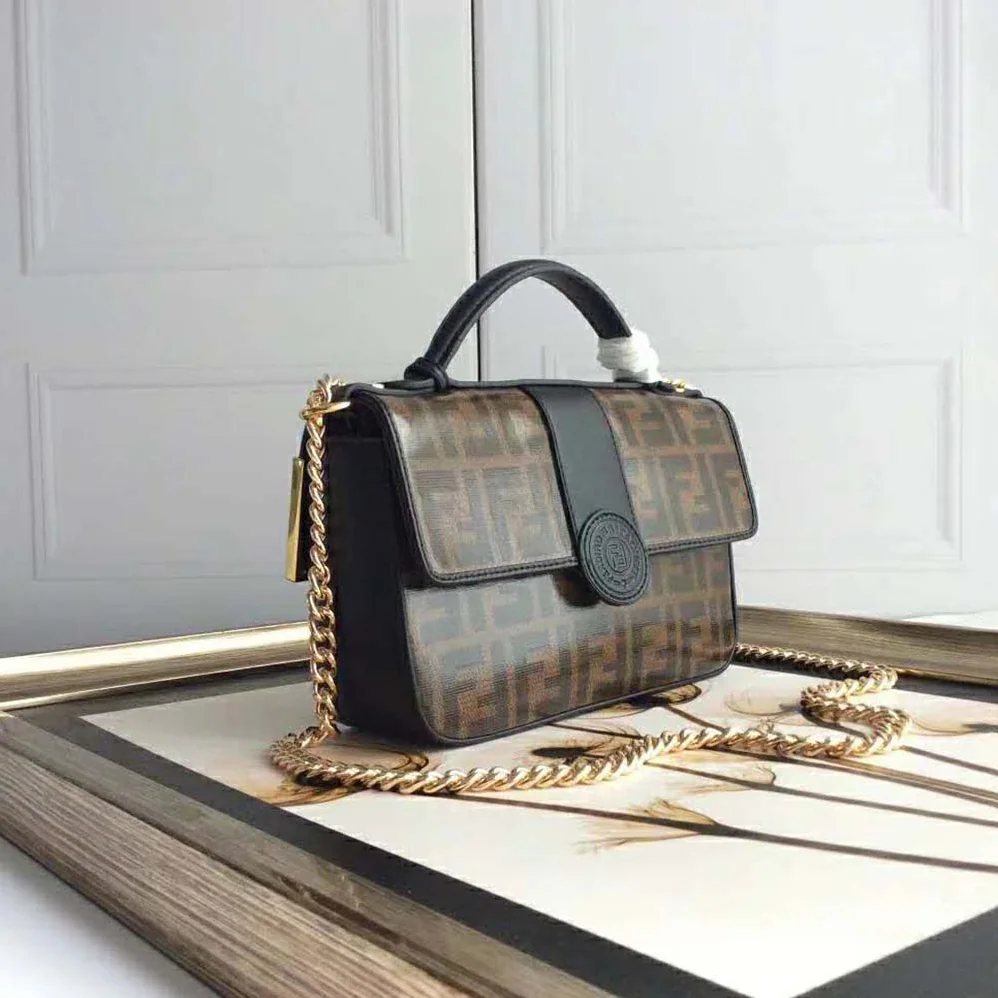 Fendi Double F Small Brown Leather and Fabric Bag for Women