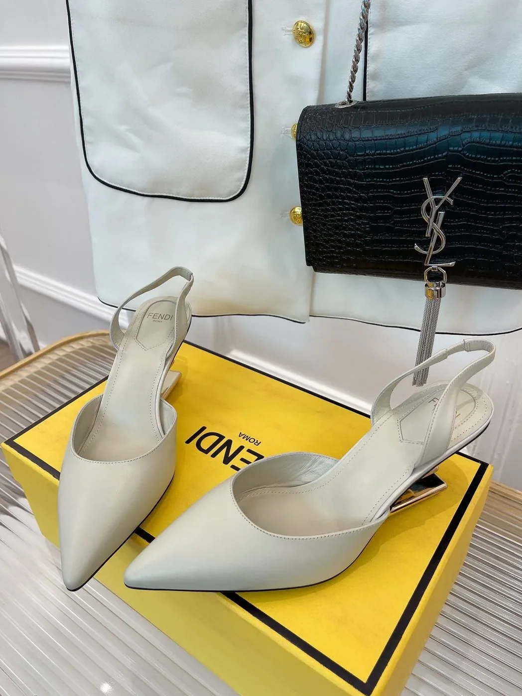 Fendi First Grey High in Heeled Slingbacks Fendi First Grey High in Heeled Slingbacks