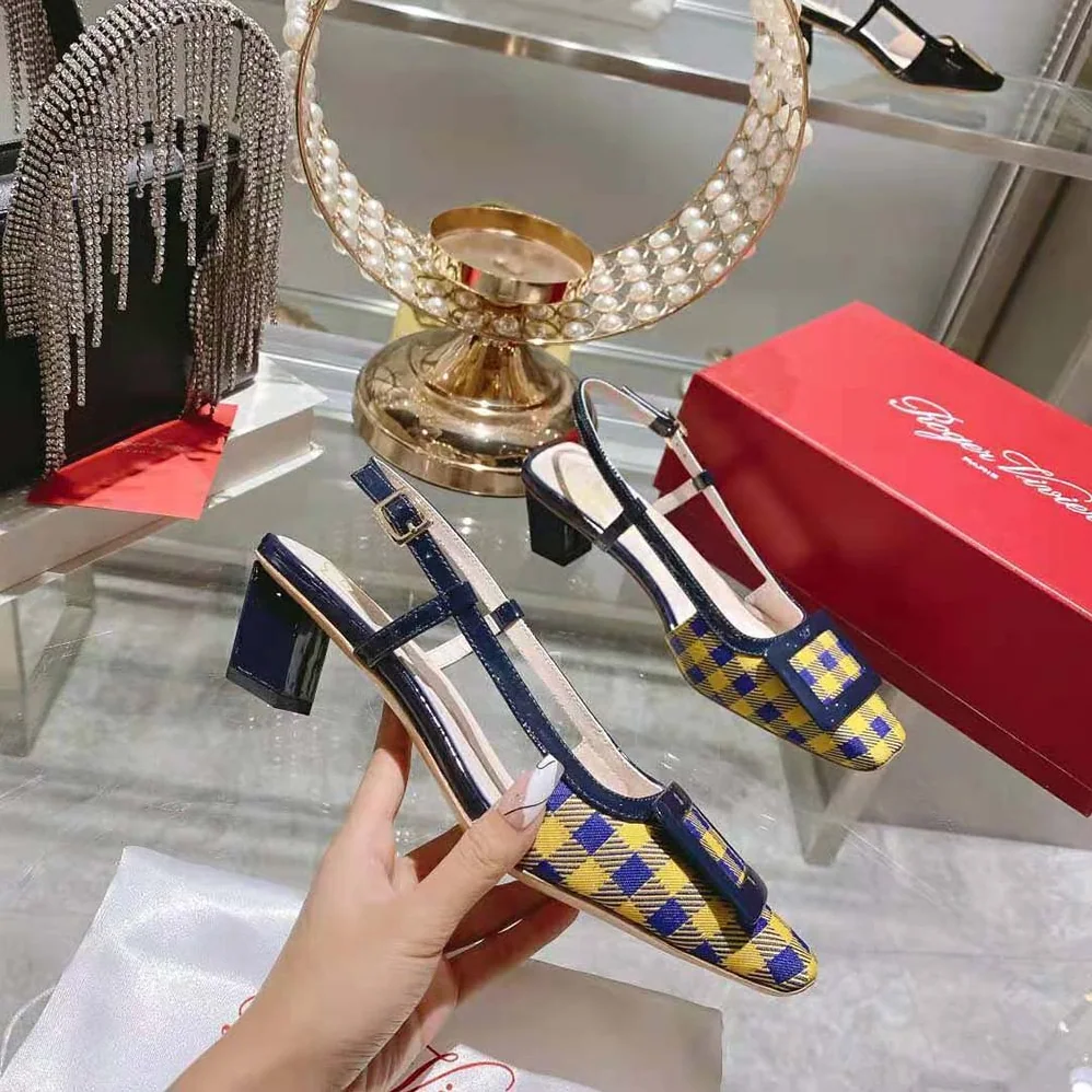 Roger Vivier Belle Vivier Lacquered Buckle Slingback Pumps in Fabric for Women in Yellow