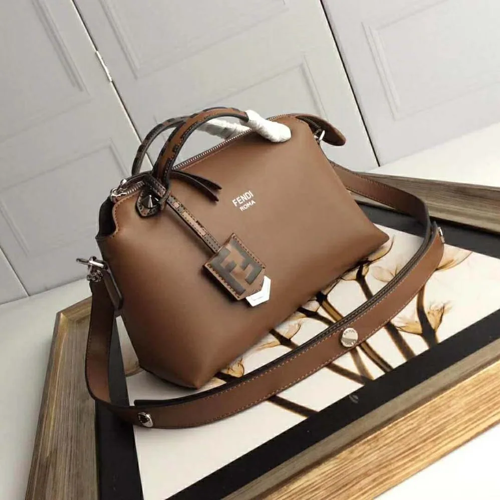 Fendi By the Way Regular Leather Boston Bag for Women in Brown Fendi By the Way Regular Leather Boston Bag for Women in Brown