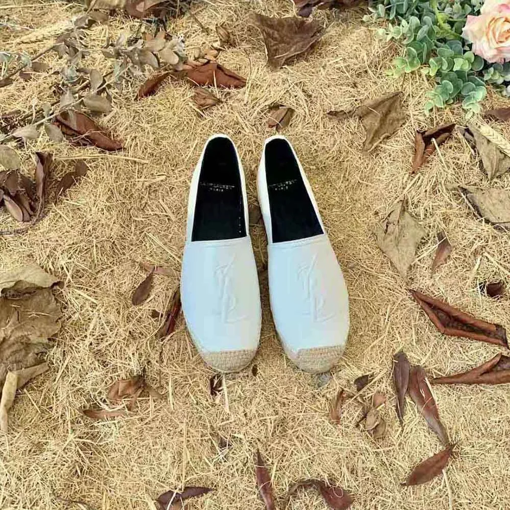 Saint Laurent YSL Monogram Espadrilles in Lambskin for Women in White