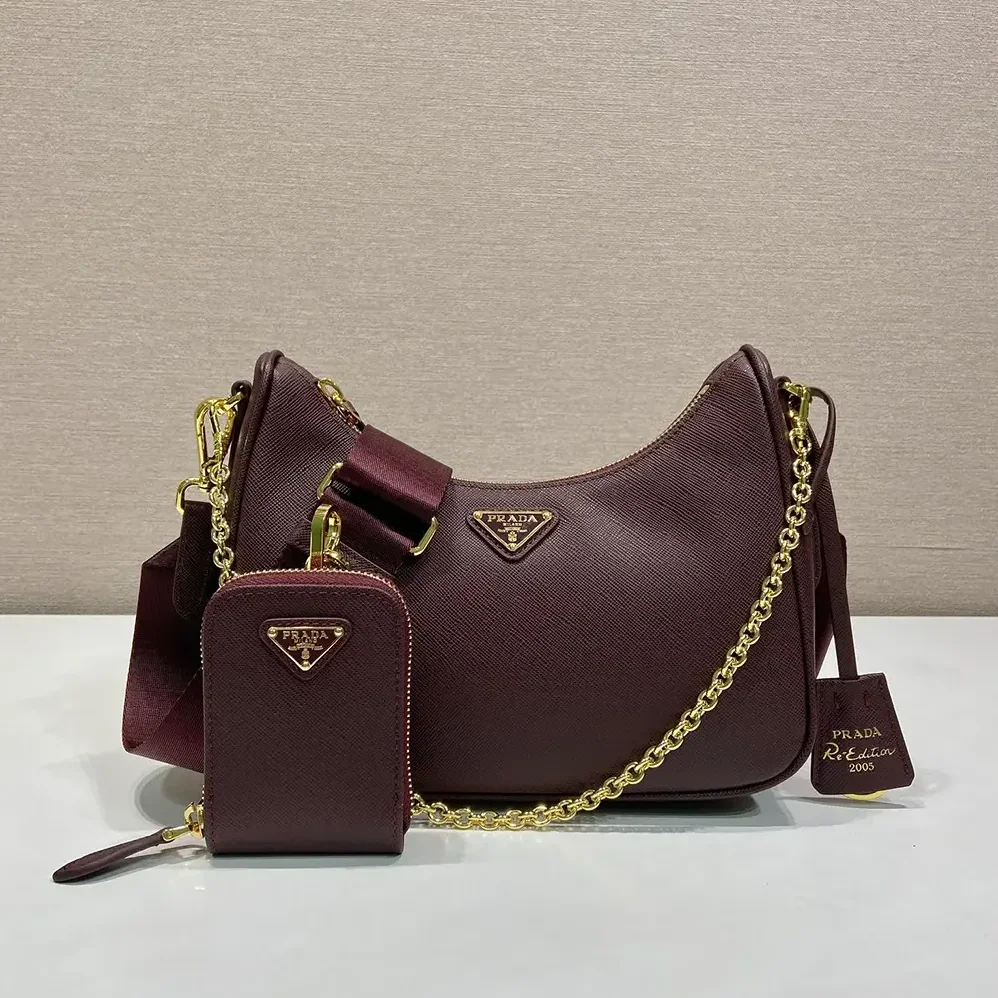 Prada Re-Edition 2005 Saffiano Leather Bag for Women in Maroon