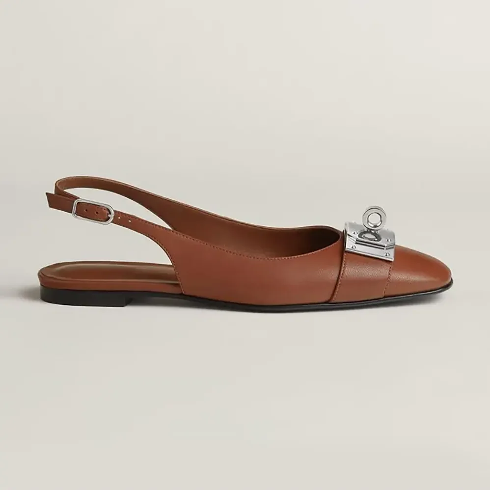 Hermes Gold Innocente Slingback with Kelly Buckle for Women in Brown