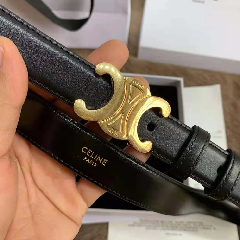 Celine Triomphe Belt in Smooth Calfskin for Women in Black
