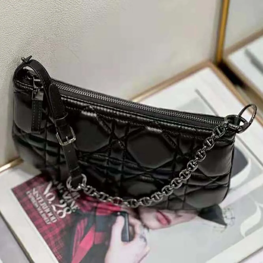 Dior Mini Dior Caro Tulip Bag Black Quilted Macrocannage Calfskin for Women