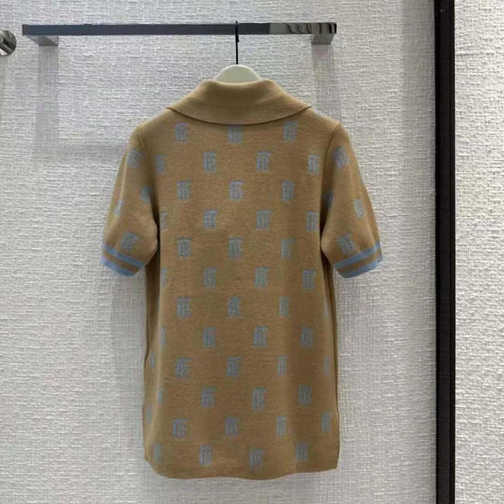 Burberry Monogram Wool Silk Blend Polo Shirt for Women