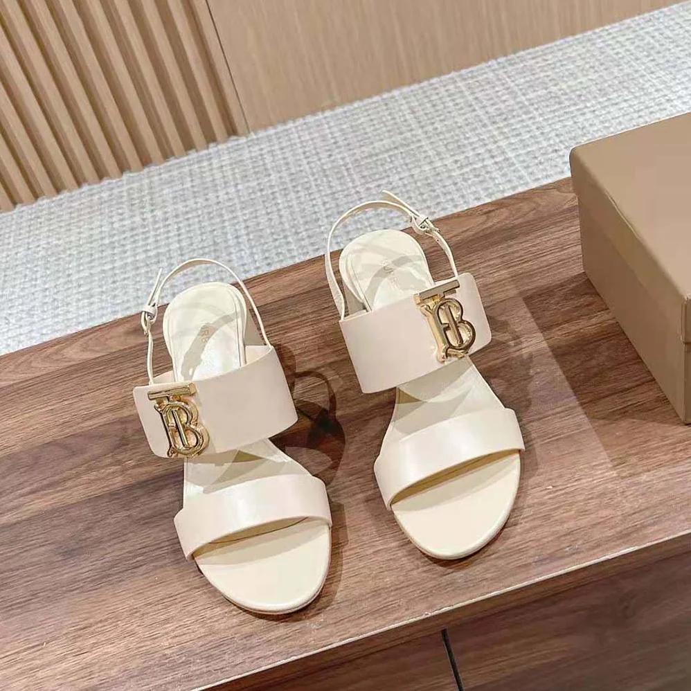 Burberry Monogram Motif Leather Sandals for Women in White Burberry Monogram Motif Leather Sandals for Women in White