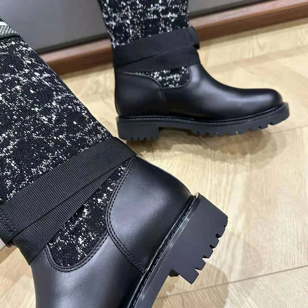 Dior D-Major Boot Black Calfskin with Black and White Cannage Tweed for Women Dior D-Major Boot Black Calfskin with Black and White Cannage Tweed for Women