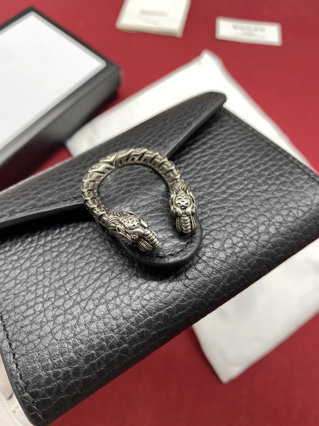 Gucci Dionysus Chain Super Mini Wallet in Black Palladium Hardware Gucci Dionysus Chain Super Mini Wallet in Black Palladium Hardware