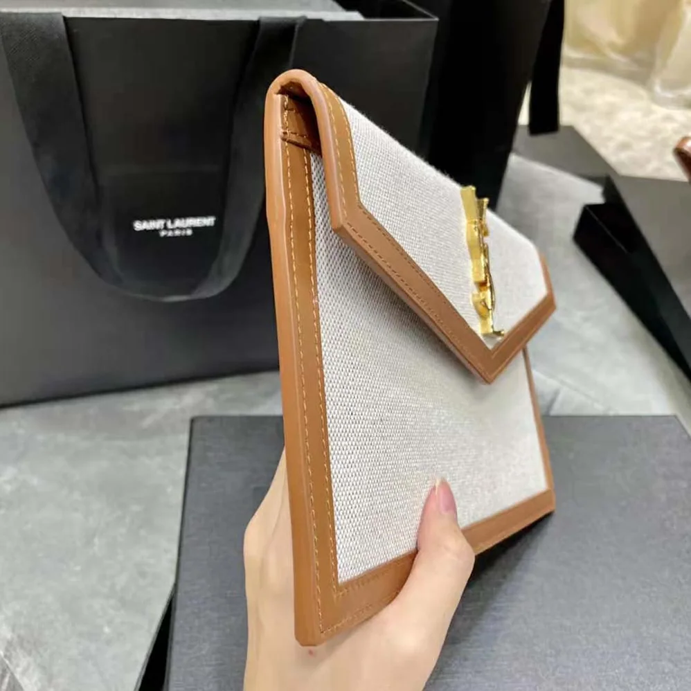 Saint Laurent YSL Uptown Pouch in Canvas and Smooth Leather for Women
