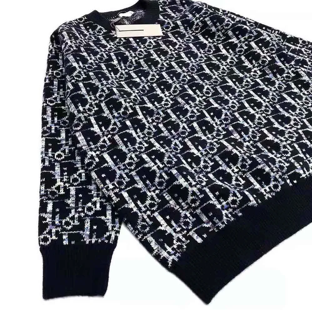 Dior Oblique Sweater Navy Blue Wool Jacquard for Men