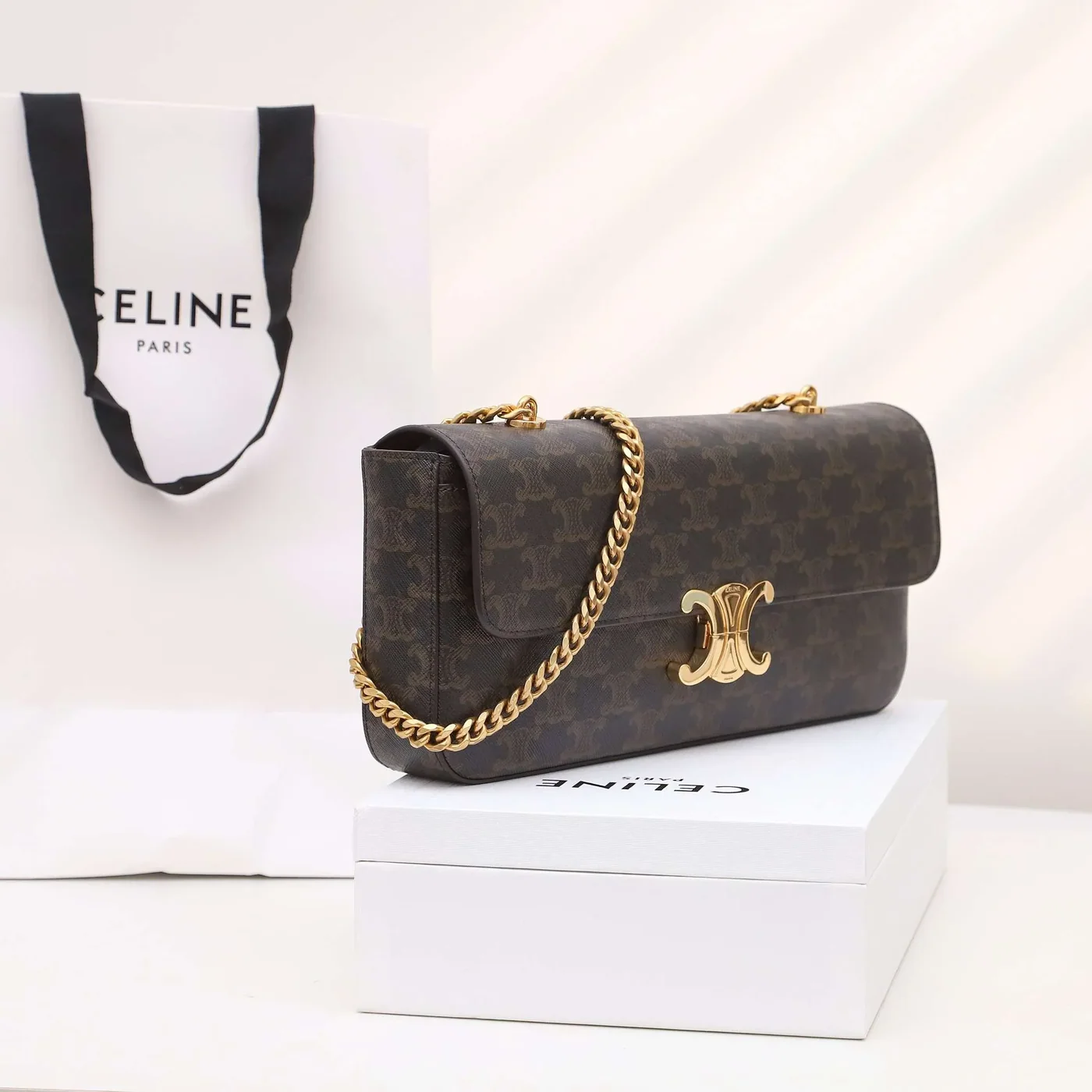 Celine Chain Shoulder Bag in Brown