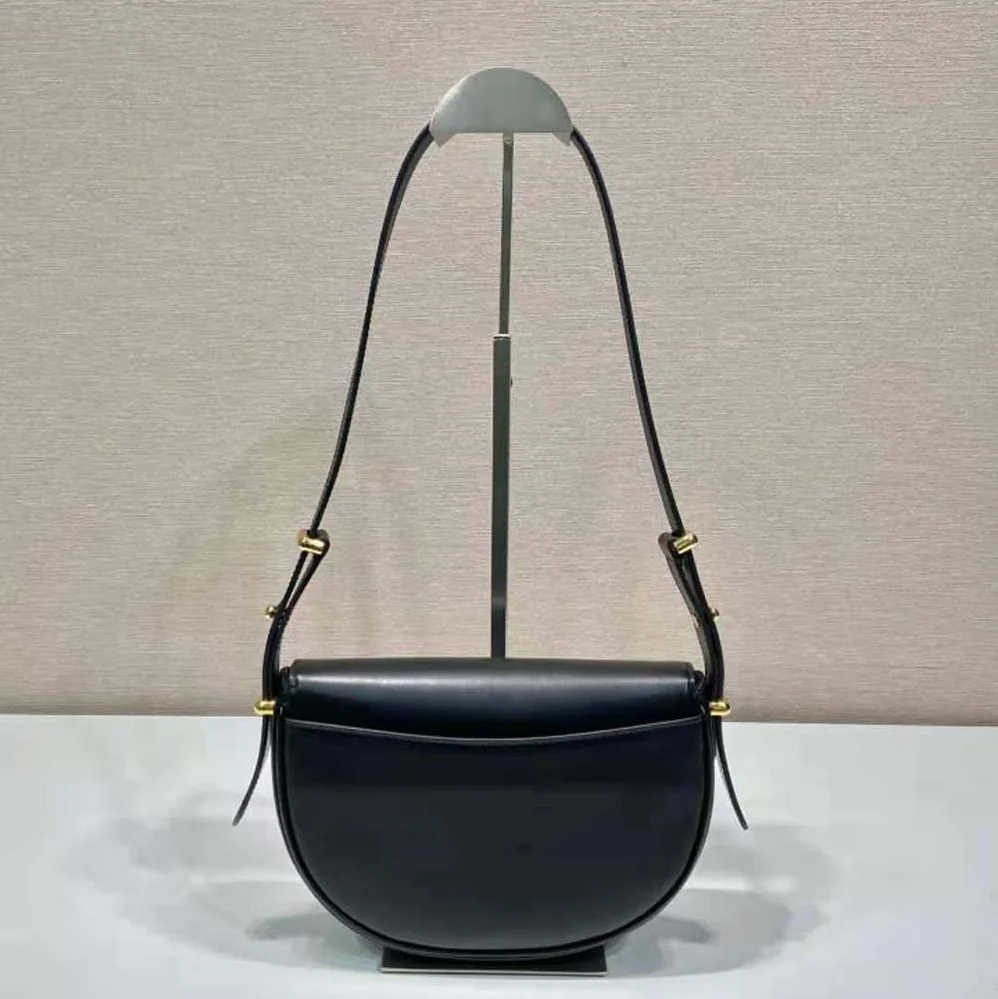 Prada Arqué Leather Shoulder Bag with Flap for Women in Black Prada Arqué Leather Shoulder Bag with Flap for Women in Black