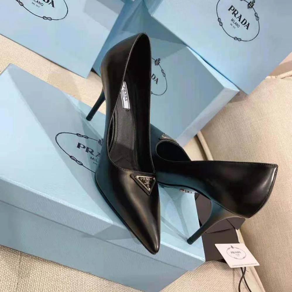 Prada Brushed Leather Pumps for Women in Black