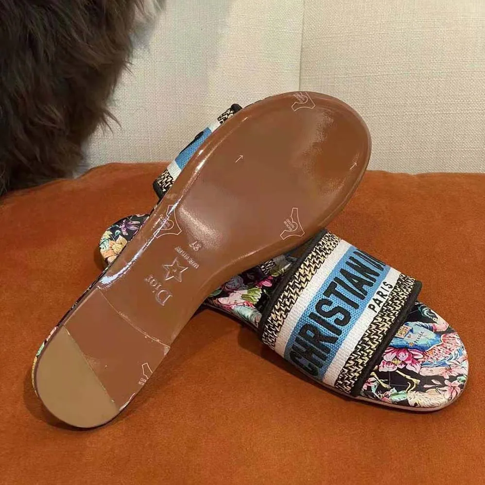Dior Dway Slide Black Multicolor Embroidered Cotton with D for Women in Constellation Motif