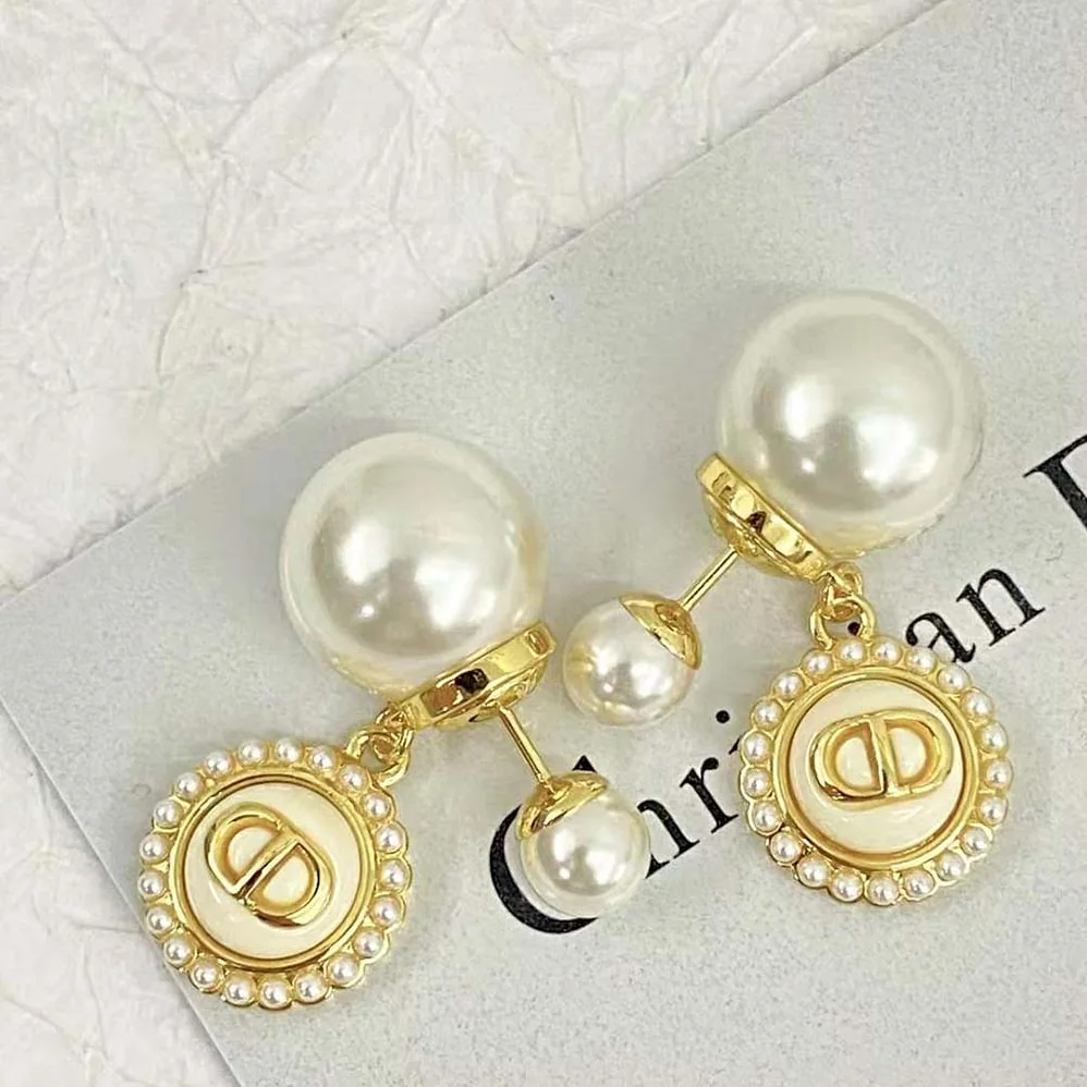 Dior Tribales Earrings Gold-Finish Metal with White Resin Pearls and Latte Glass for Women Dior Tribales Earrings Gold-Finish Metal with White Resin Pearls and Latte Glass for Women