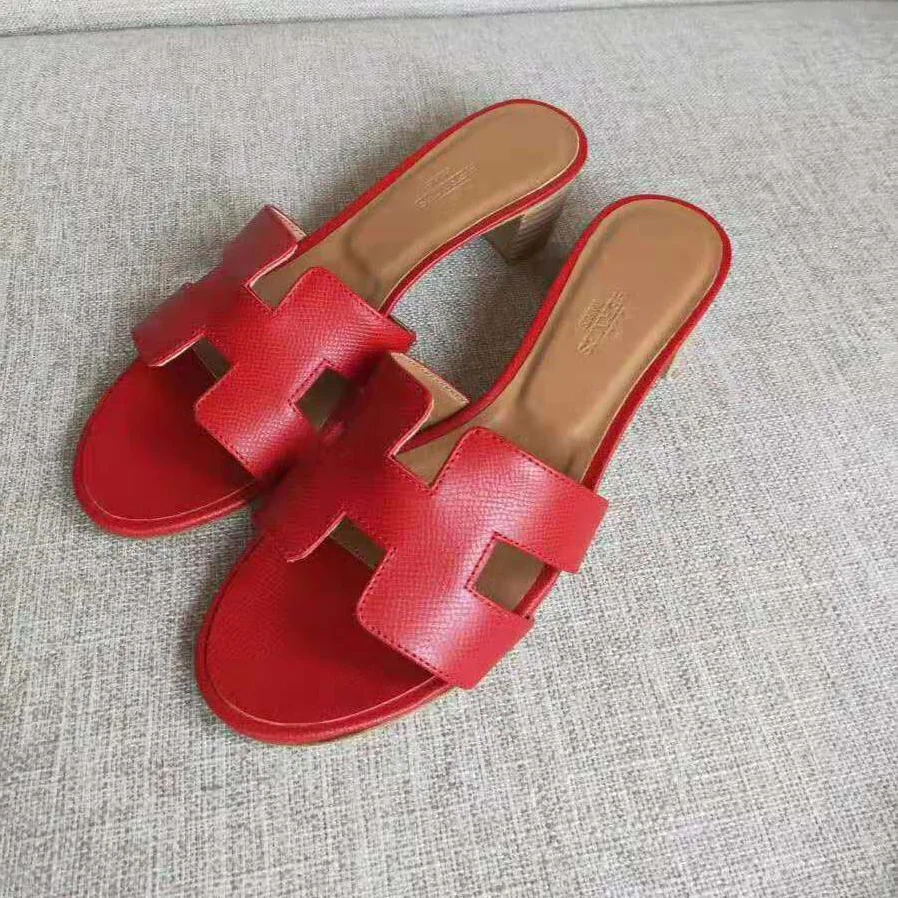 Hermes Oasis Sandal in Calfskin with Iconic “H” Cut-Out 5.6cm Heel for Women in Red