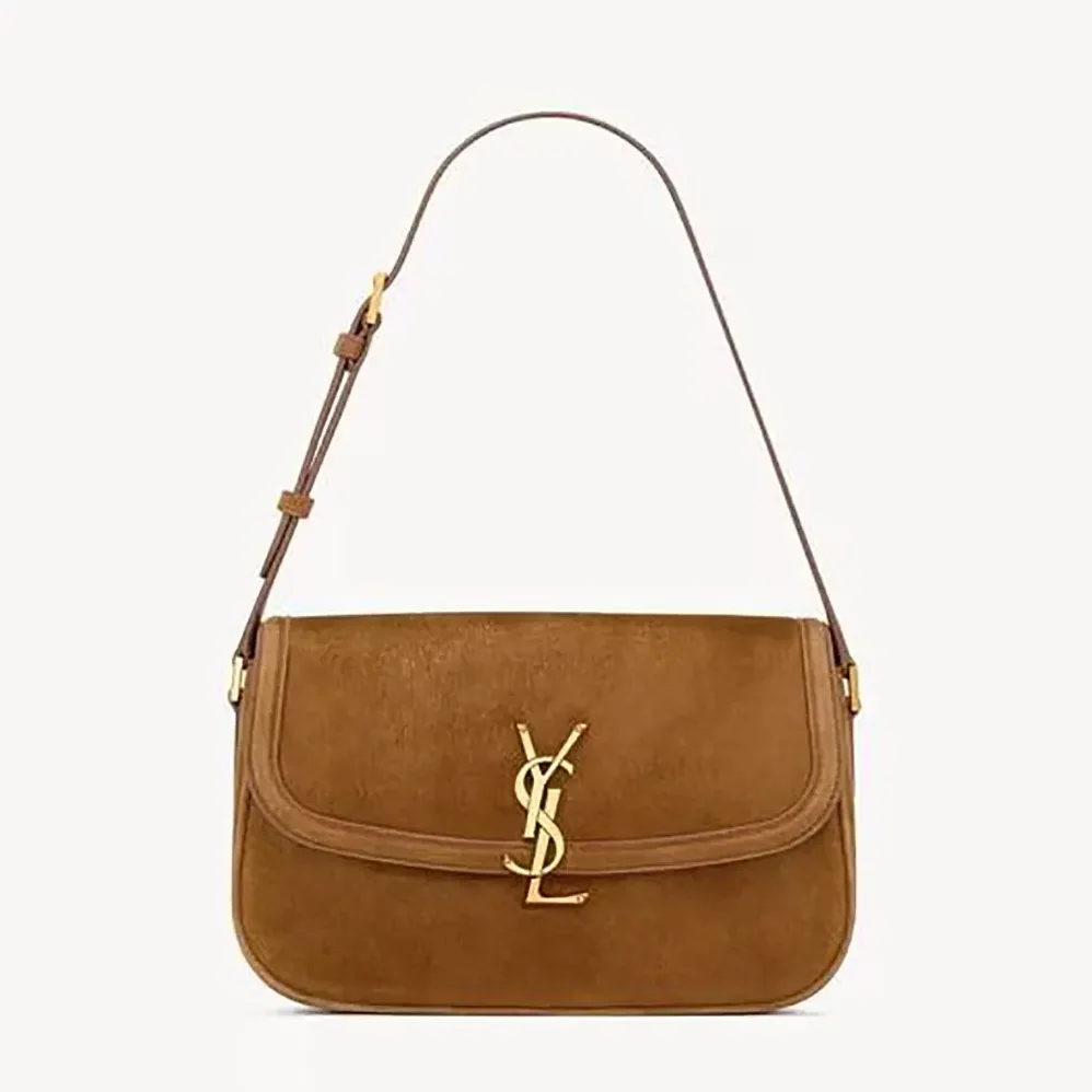 Saint Laurent YSL Solferino Small In Suede for Women in Brown Saint Laurent YSL Solferino Small In Suede for Women in Brown