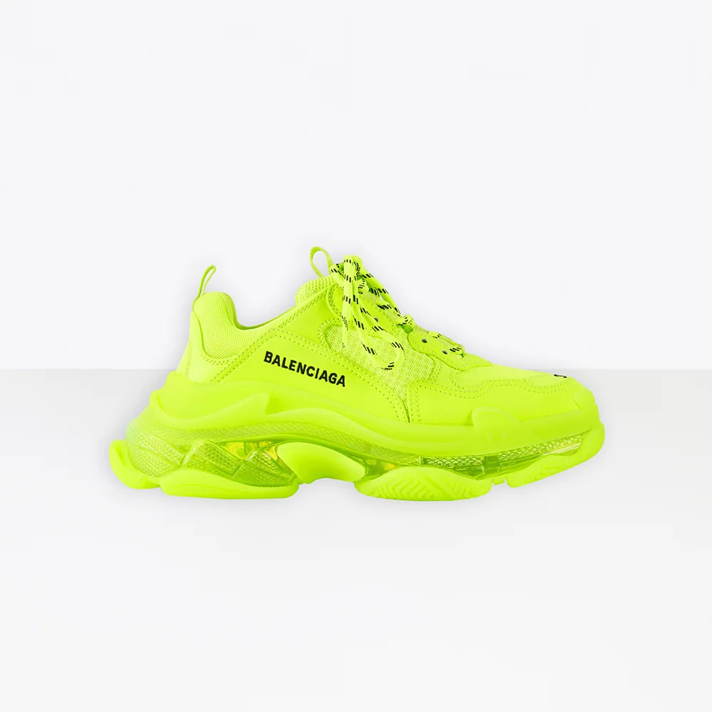 Balenciaga Triple S Clear Sole Sneaker in Neon Yellow Double Foam and Mesh for Women Balenciaga Triple S Clear Sole Sneaker in Neon Yellow Double Foam and Mesh for Women