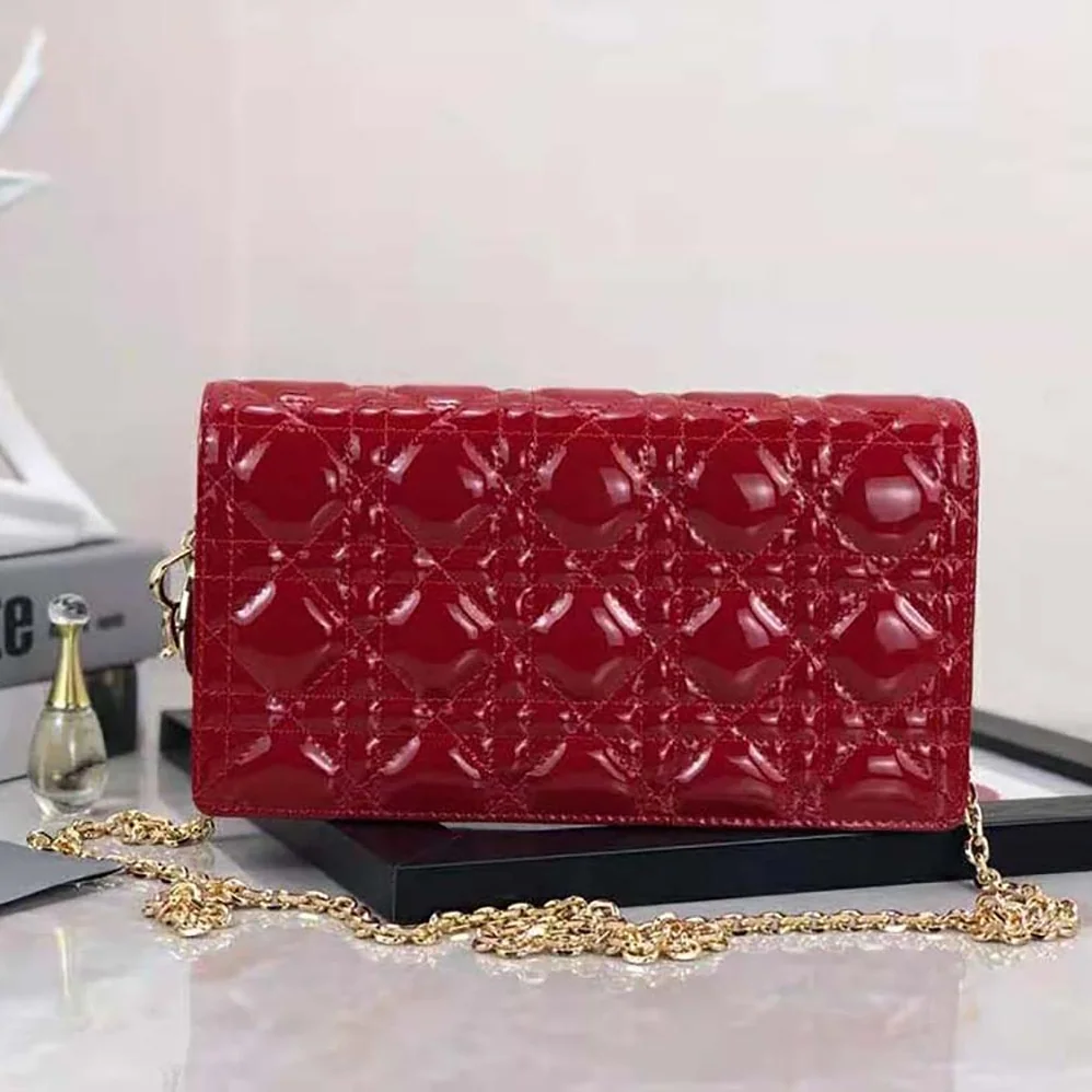 Dior Lady Dior Pouch Patent Cannage Calfskin in Red Dior Lady Dior Pouch Patent Cannage Calfskin in Red