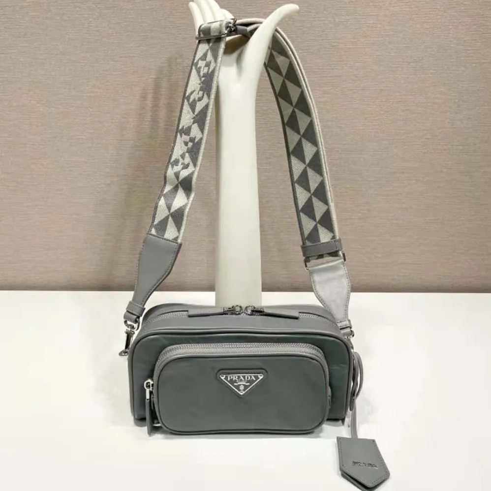 Prada Nappa Antique Leather Multi-Pocket Shoulder Bag for Women in Gray