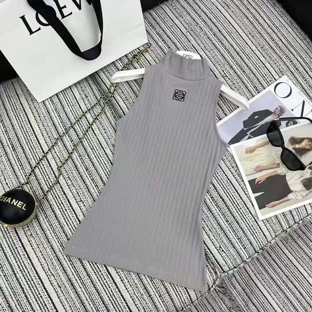 Loewe High Neck Top in Cotton Blend for Women in Silver