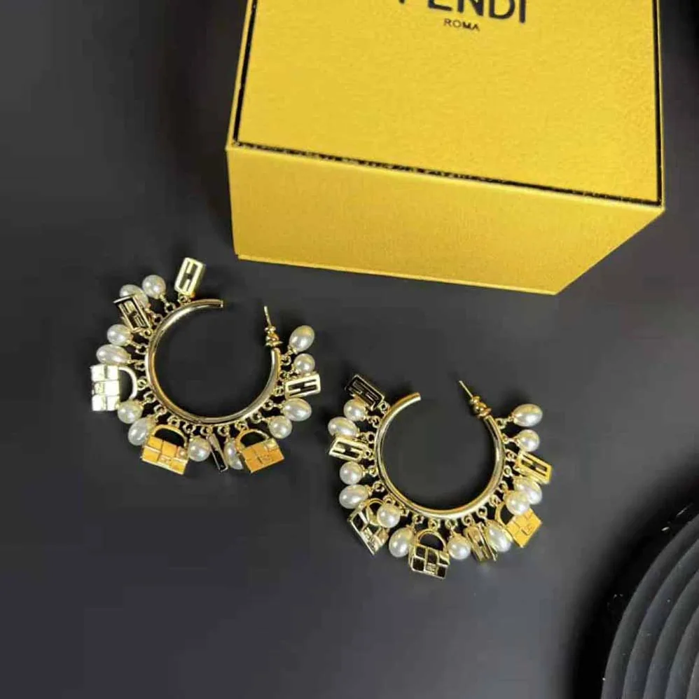 Fendi Baguette Earrings Gold for Women in colored
