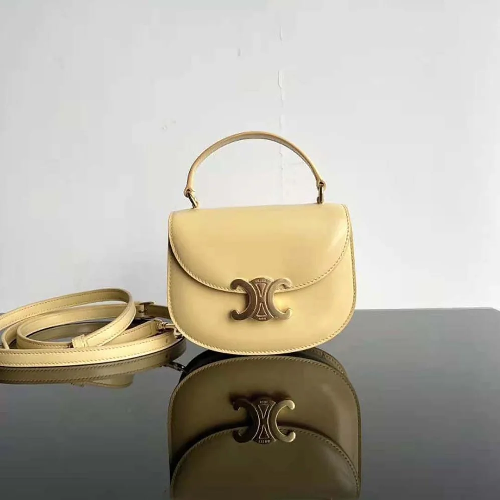 Celine Mini Besace Triomphe in Shiny Calfskin for Women in Yellow Celine Mini Besace Triomphe in Shiny Calfskin for Women in Yellow