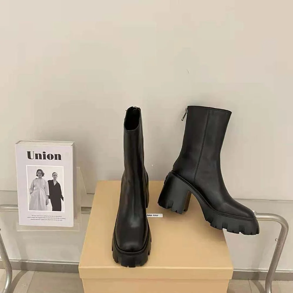 Miu Miu Leather Booties in EVA Sole with Logo for Women