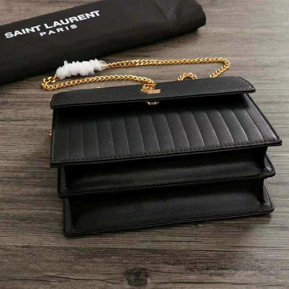 Saint Laurent YSL Victoire Chain Bag Crinkled Leather for Women in Black Saint Laurent YSL Victoire Chain Bag Crinkled Leather for Women in Black