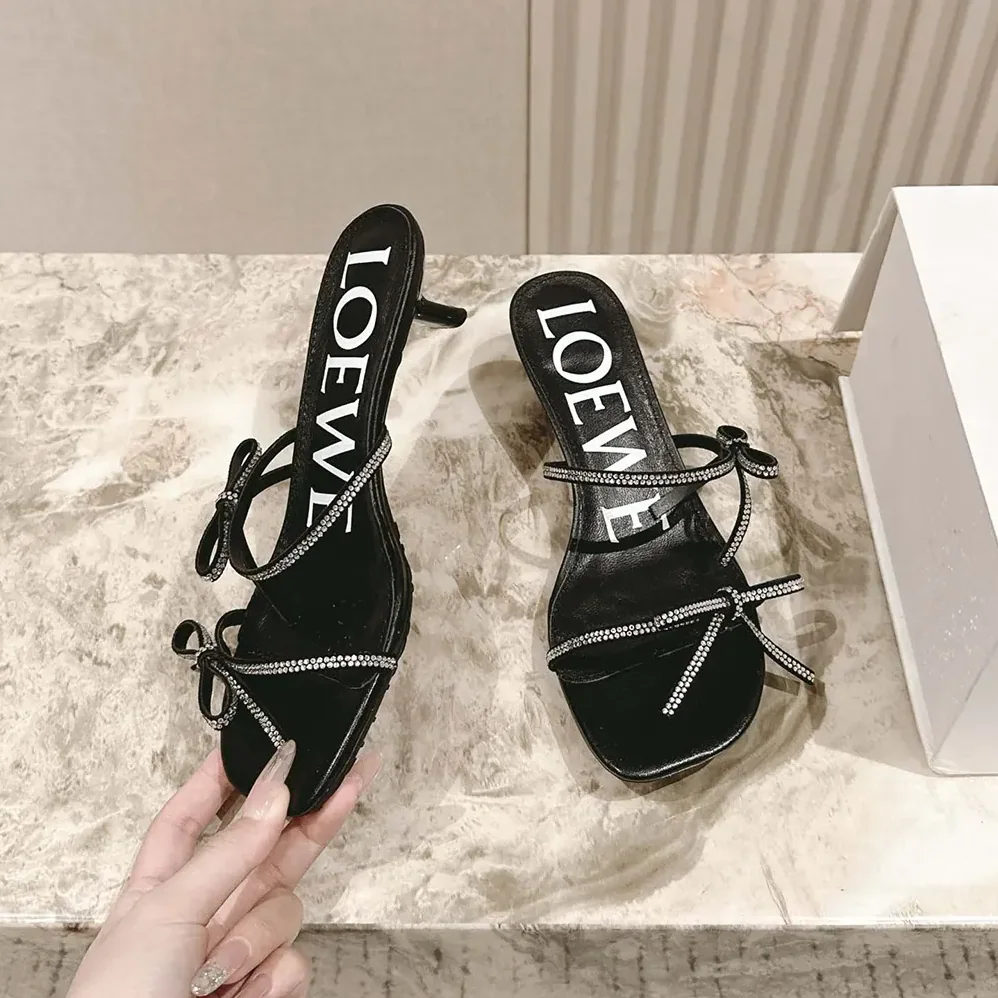 Loewe Petal Sandal in Suede and Rhinestones for Women in Black Loewe Petal Sandal in Suede and Rhinestones for Women in Black