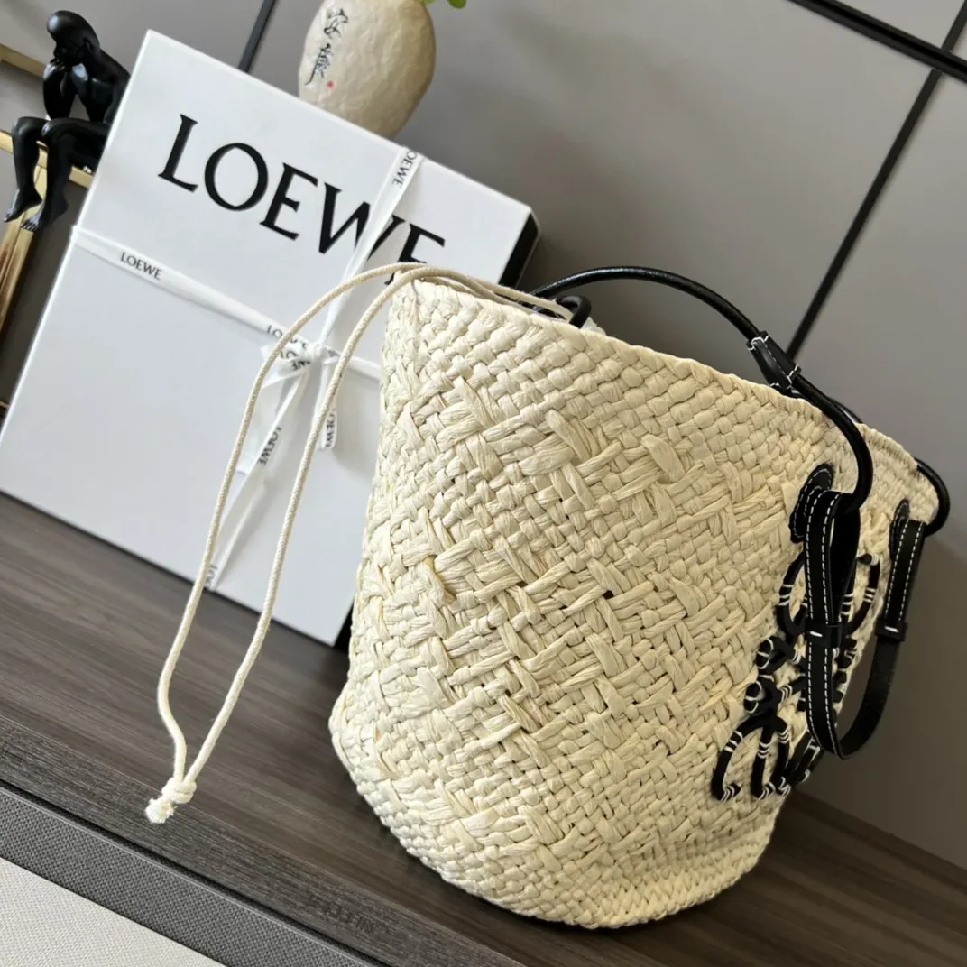Loewe Anagram Basket Tote Bag Beige Black A223T43X02 Loewe Anagram Basket Tote Bag Beige Black A223T43X02