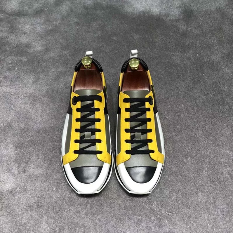 Hermes Rebus Sneaker Shoes Black Yellow and Khaki Insert for Men